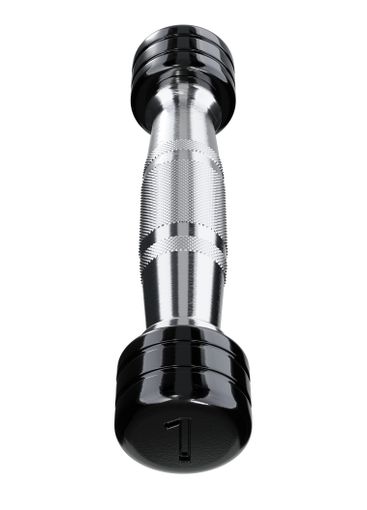 Round Chrome Dumbbell with number 1, weightlifting gym...
