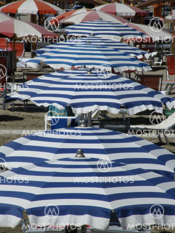 Blue & White Striped Beach Umbrellas