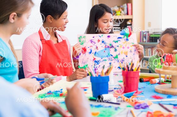 Elementary school pupil in art class