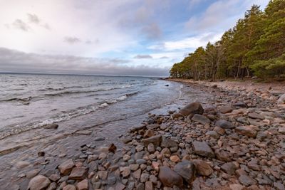 stenig strand vid Vättern