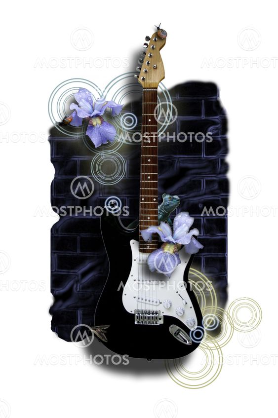 electric guitar on black on brick wall background