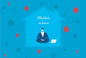 Man meditate  at home to reduce risk of infection and...