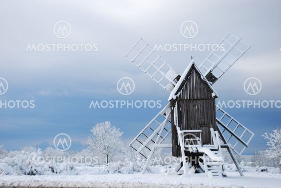 Old windmill in a winter wonderland