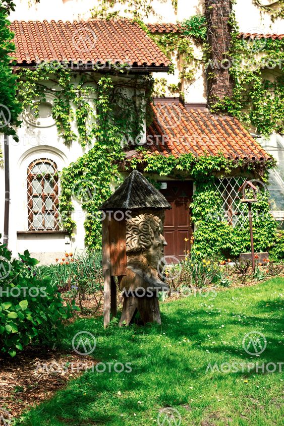 A front of a ivied house