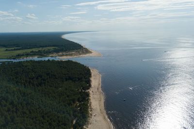 Gauja river Latvia drain into Baltic Sea aerial drone top...