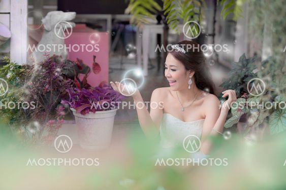 Pretty girl playing bubble