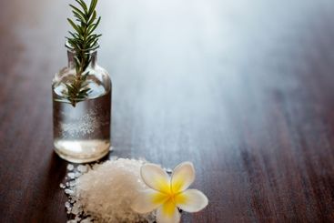 Flower, herbs and bath salt in spa for beauty, wellness...
