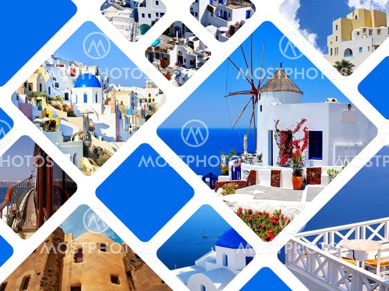 Set of summer photos in Santorini island, Greece