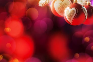 Decorative Christmas balls and bokeh background