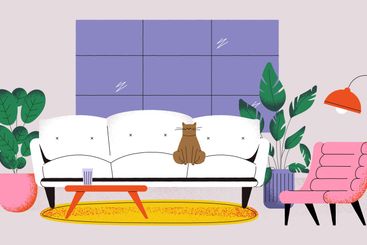 Modern sofa interior. Cozy home room with couch armchair...