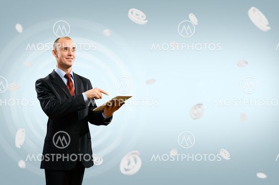 business man holding a table