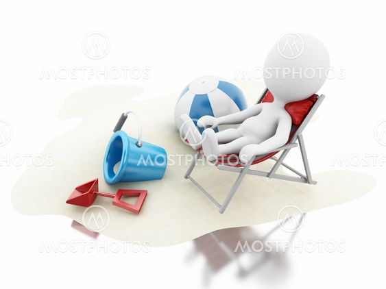 3d White people with beach toys.