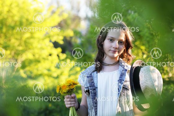 Girl in the park in the spring
