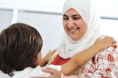 Muslim arabic mother and son
