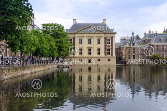 The Hague, Netherlands - May 8, 2015: People visit Mauritshuis Museum in The Hague, Netherlands.