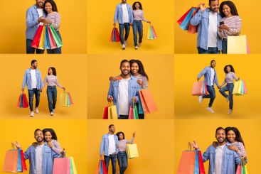 Couple enjoys shopping together during a festive sale event
