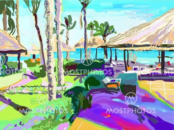 digital painting of summer beach landscape in Egypt with...