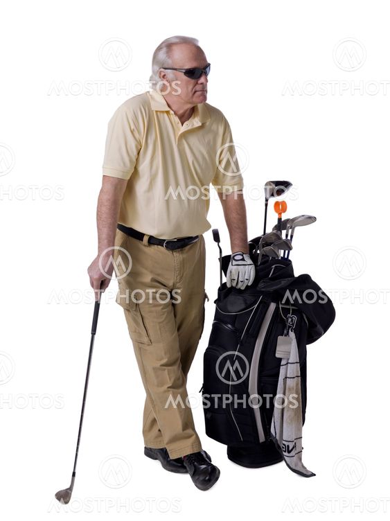 old golfer with bag beside