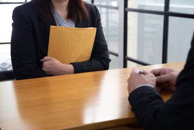 Women who are being interviewed by employers, Job...