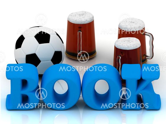 BOOK blue bright word, football, 3 cup beer