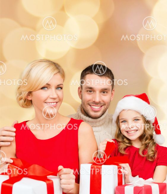 happy family with gift boxes