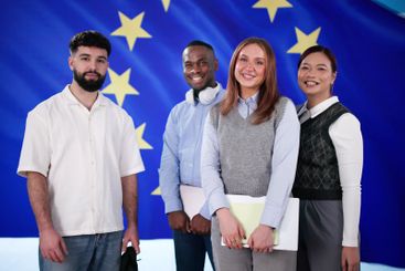 European Students Witth Blue EU Flag