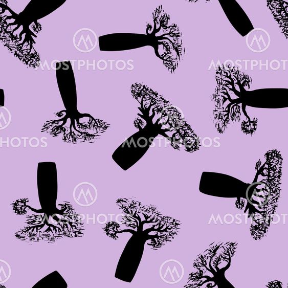 seamless pattern made from hand drawing baobabs.