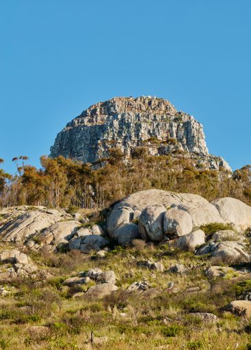 Mountains, rocks and environment with nature, plants and...