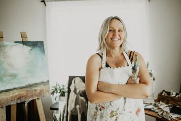 Canvas, painting and portrait of woman in creative...