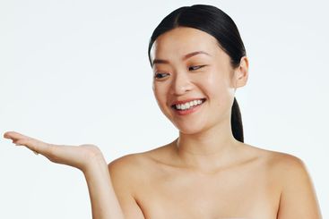 Asian woman, face and advertising space for beauty on...