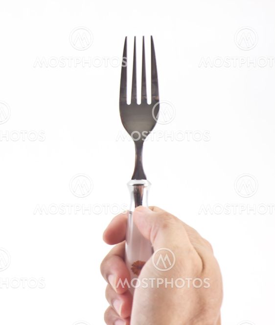 Fork in right hand isolated