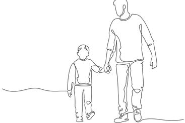 One line father. Dad walking with son. Fatherhood poster...