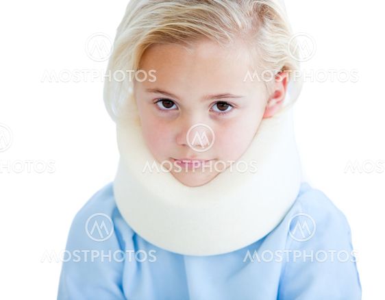 Portrait of a little girl with a neck brace