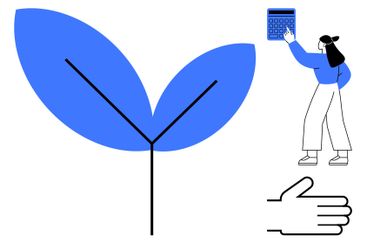 Woman with Calculator, Blue Leaf, and Outstretched Hand...