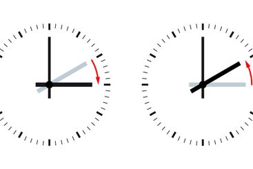 Daylight saving time or summer time, analog clock faces