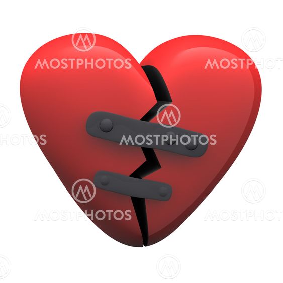 Red glossy patched heart isolated on white