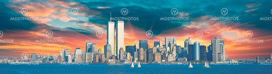 Sunset over New York and World Trade Center