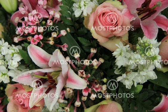pink and white bridal arrangement