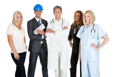Group of people in different occupations on white