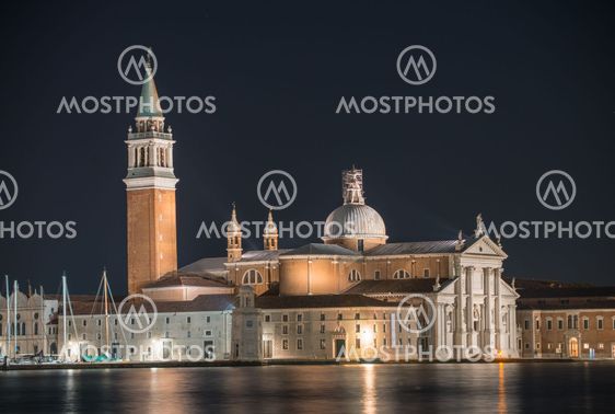 Night view of San Giorgio Cathedral and Tower, Venice