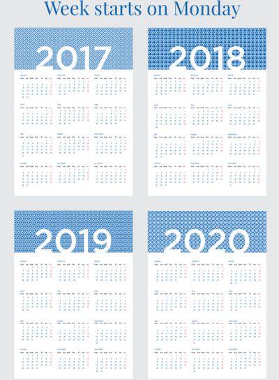 2017 Calendar planner Week starts on Monday