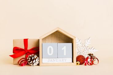 1 january. Christmas composition on colored background...