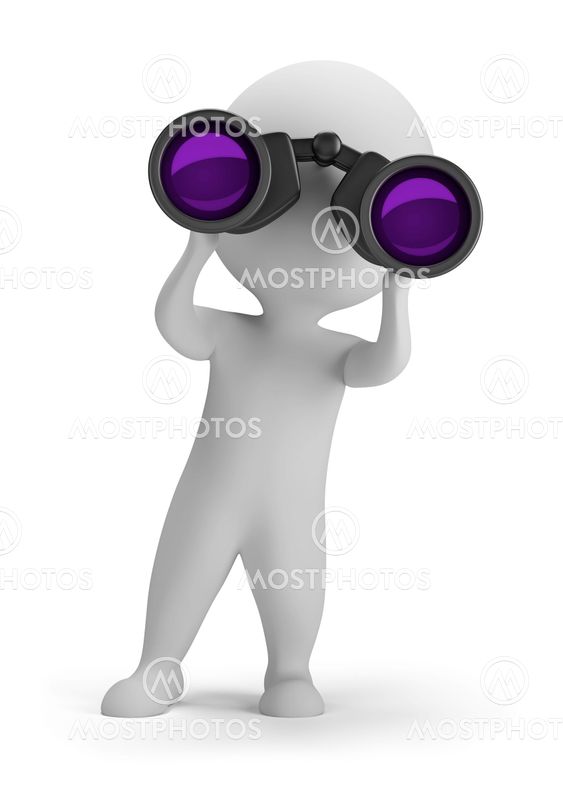 3d small people - looking through binoculars