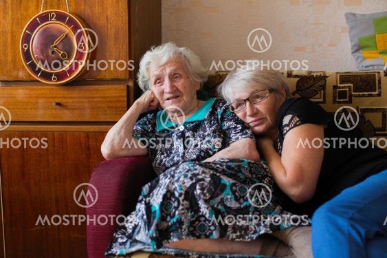 Russian old woman with her adult daughter