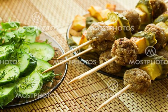 Closeup meatballs kebab