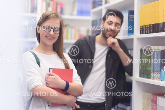 students group in school library