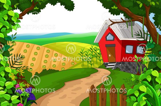 beauty red house with landscape background