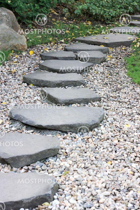 Paved garden path in autumn