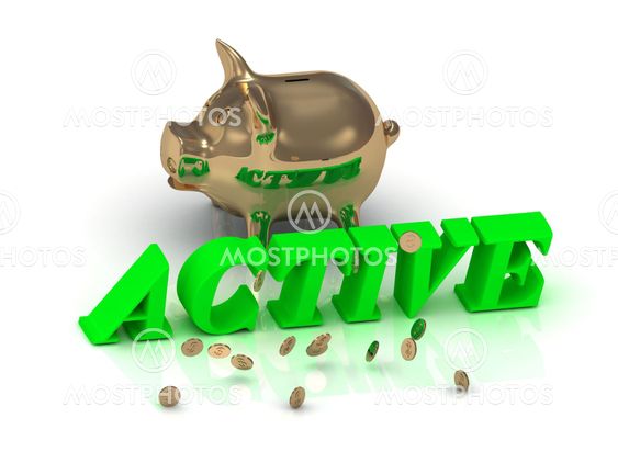 ACTIVE AND PIGGY - bright green letters and money
