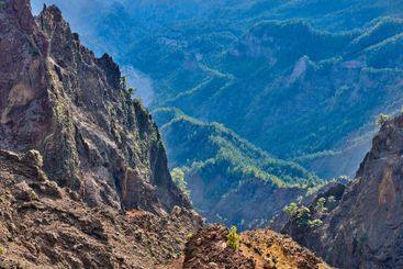 Mountain, nature and valley with scenic view of rocky...